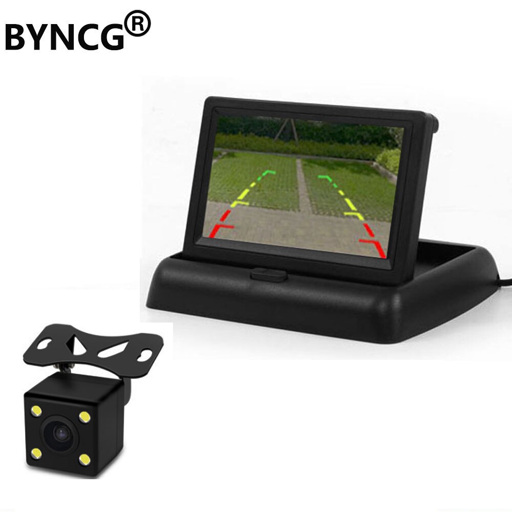 Monitor de coche plegable de 4,3 pulgadas, pantalla TFT, cámaras LCD, cámara de marcha atrás, sistema de aparcamiento para monitores retrovisores de coche NTSC PAL: Dorado