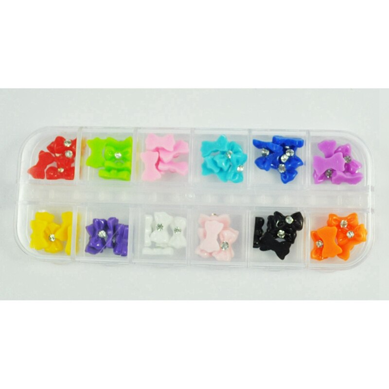 60 Pcs Acryl 3D Strass Nail Art Glitter Bows & 10 Pcs Wit Strikje Hart 3D Legering Nail Art slices Glitters