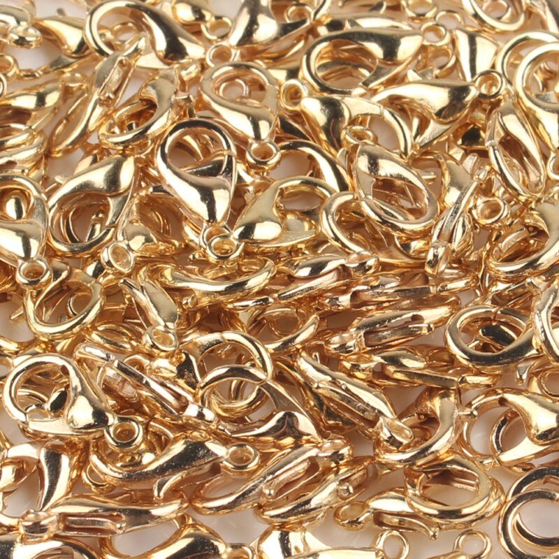 100 stk/parti rustfrit stål hummer lås kroge ende låse konnektorer til halskæde & armbånd kæde diy smykker fund: 14k guld / 10 x 5mm