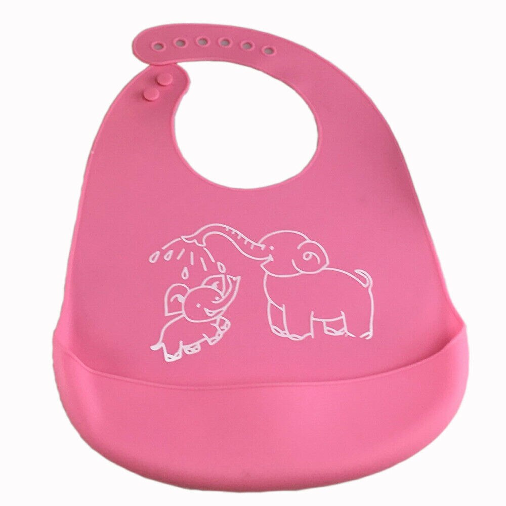 Baby Spullen Waterdichte Siliconen Bib Voeden Pasgeboren Cartoon Schorten Verstelbare Baby Slabbetjes Burp Doeken Bandana Slabbetjes Slabbers: Pink elephant