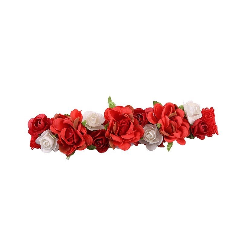 Diademas de flores para niña, diadema Floral, guirnalda de rosas de imitación, diadema de nueva flor para niña: Rojo