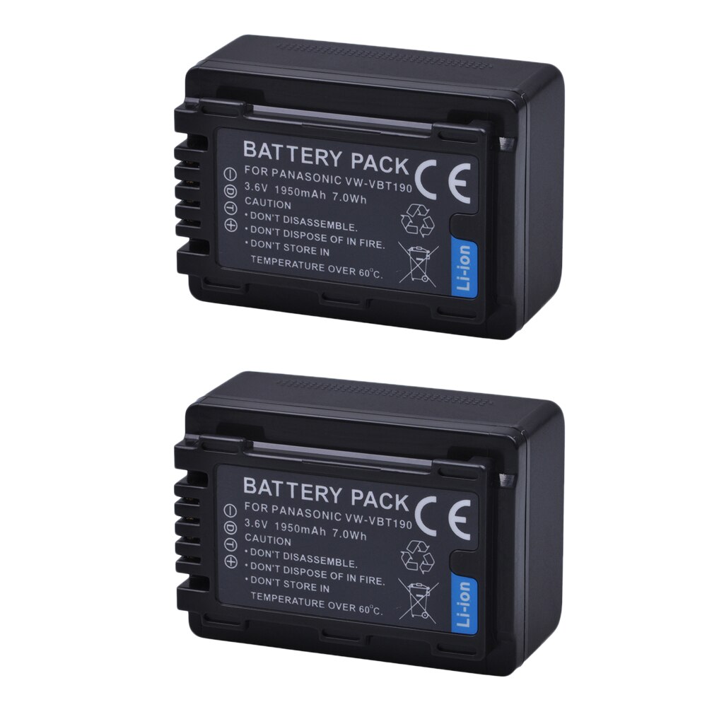 2Pcs VW-VBT190 VW VBT190 Li-ion Battery for Panasonic HC-V110 HC-V800GK HC-VXF990 HC-V180 HC-W570 HC-V210 HC-WX970 HC-V250: 2x Battery