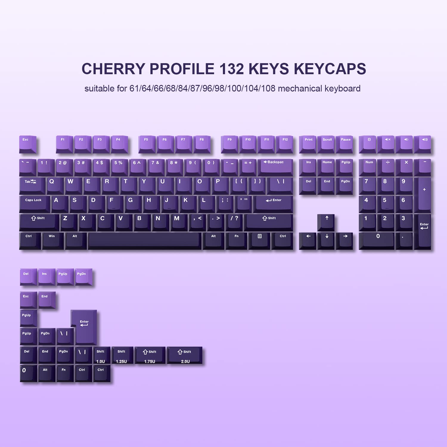132 Tasten Farbverlauf Lila Kirschprofil PBT-Tastenkappen doppelt Schuss-Tastenkappe für 60 % 65 % 75 % 100 MX schalten mechanische Spielen-Tastatur