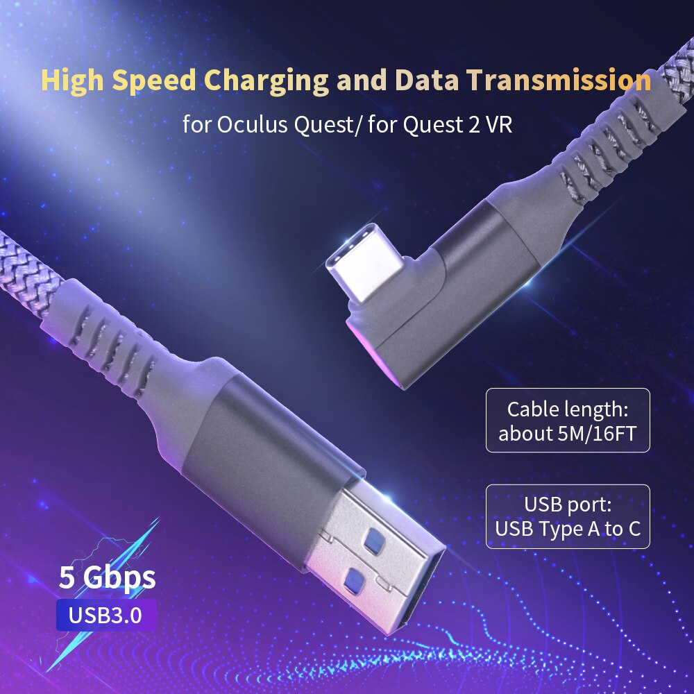 5M 3M USB-C Charge Cable For Oculus Quest 2 Link Data Transfer Fast Charges Cables for Quest2 VR Virtual Reality Accessories Set