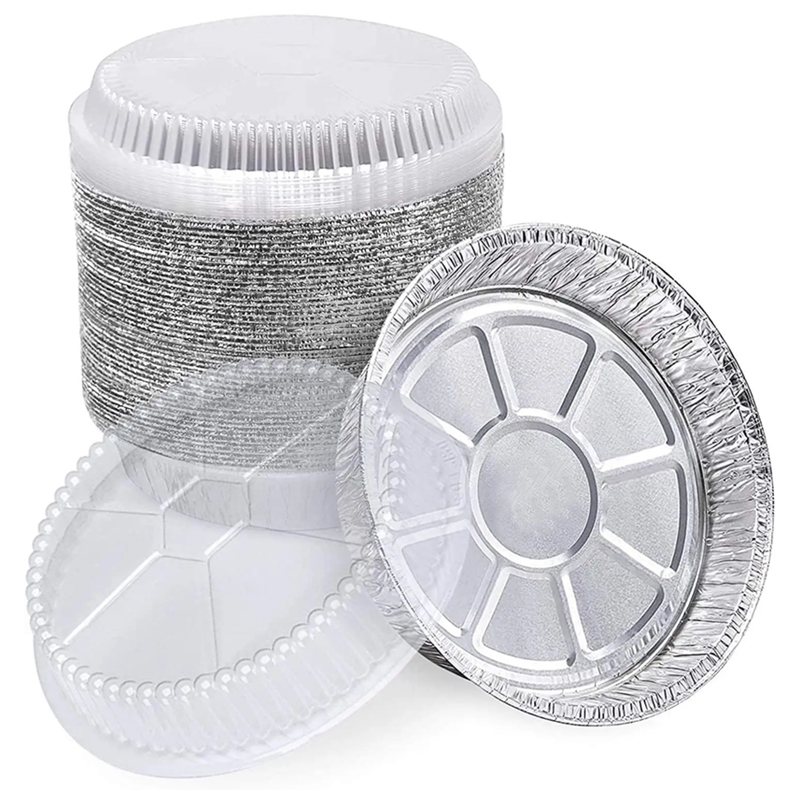 Sartenes redondas de papel de aluminio con tapas transparentes, horno congelador seguro para almacenar sobras, hornear y cocinar, 7 pulgadas, 20 paquetes: Multicolor
