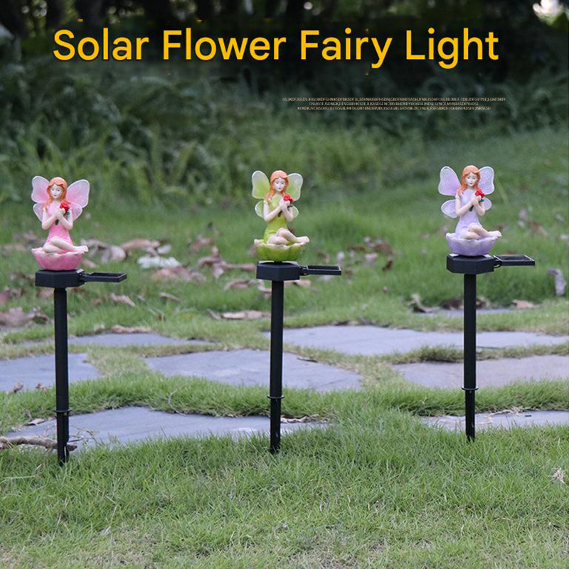 Led movido a energia solar flor luz de fadas resina elf jardim lâmpada decorativa ao ar livre luz à prova dwaterproof água para gramado pátio quintal canteiro