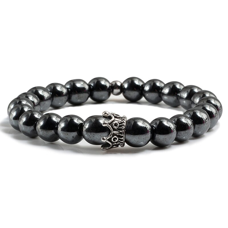 Heiße Neue Charme Krone Männer Armreifen Natürliche Stein Weiß Porzellan Perlen Armbänder Hand Zubehör Für Frauen Elastische Seil Hand Kette: Magie Pistole Schwarz1