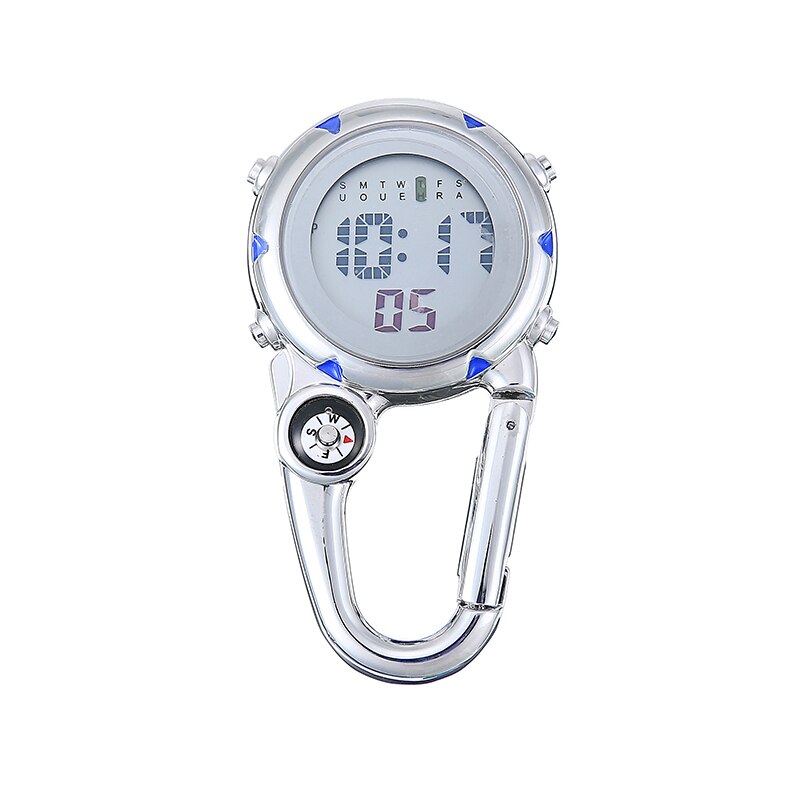 Clip On Carabiner Digital Watch Luminous Sports Watches Alloy Mater Carabiner Watch For Hikers Mountaineering Outdoor Backpack: Blue