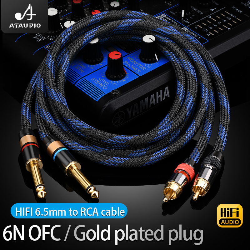 Ataudio hifi lydkabel dobbel 6.35mm til dobbel rca for mikserkonsollforsterker 2* rca  to 2*1/4 -tommers jack skjerming 6n ofc-kabel