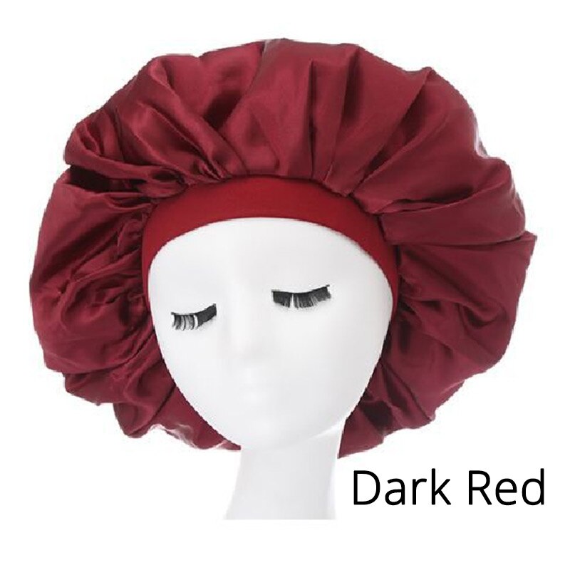 6Pcs/Lot Wide Band Satin Bonnet Cap Hair Bonnets For Women Silky Bonnet For Curly Hair Large Size Sleep Hair Cap: Dark red6pcs