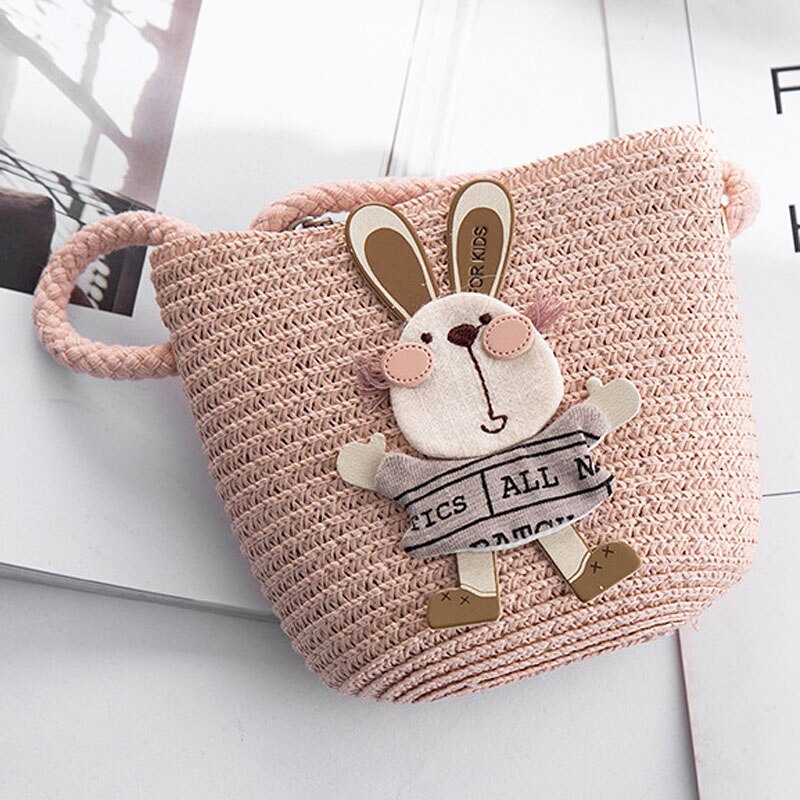 Cartoon Portemonnees Hand Made Kleine Stro Tassen Kinderen Geneigd Schoudertassen Messenger Bag Schattig Meisje Handtassen Kids: Rabbit-D