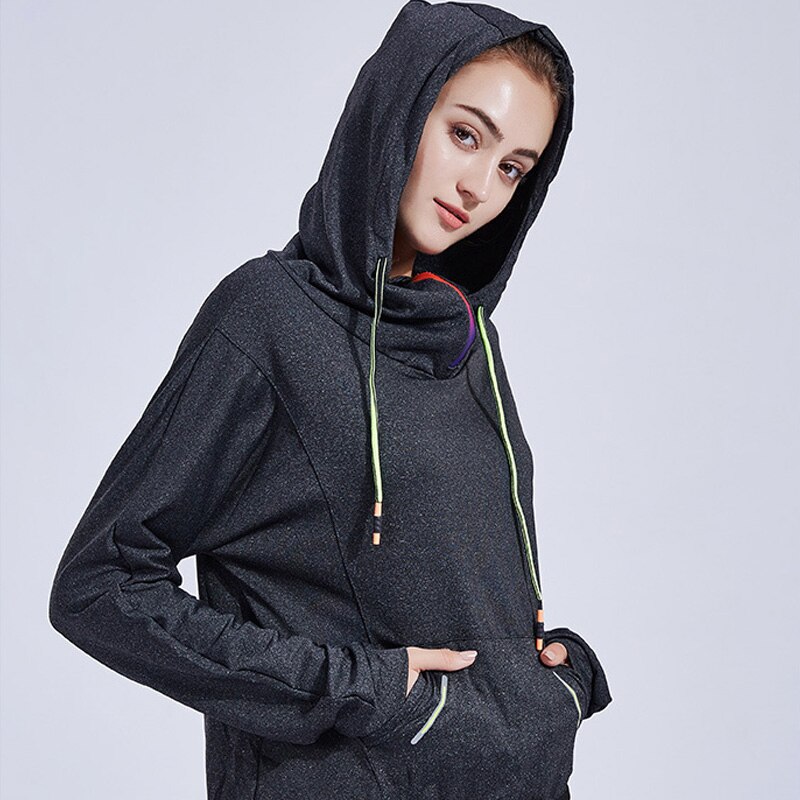 Løs afslappet langærmet hættetrøje vindtæt sports t-shirts toppe lynlås snøre bluse dame jogger træningstøj