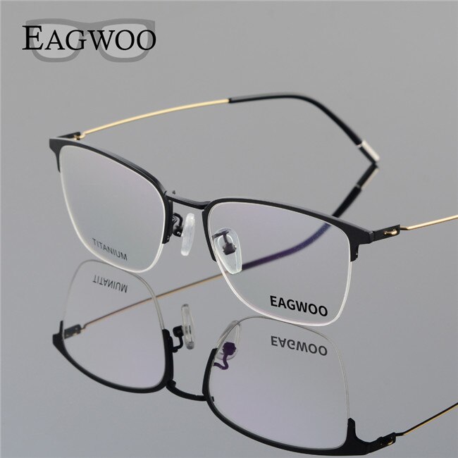 Eagwoo Titanium Eyeglasses Half Rim Optical Frame Prescription Spectacle Wire Temple Glasses Men Slim Light Eye glasses 5201