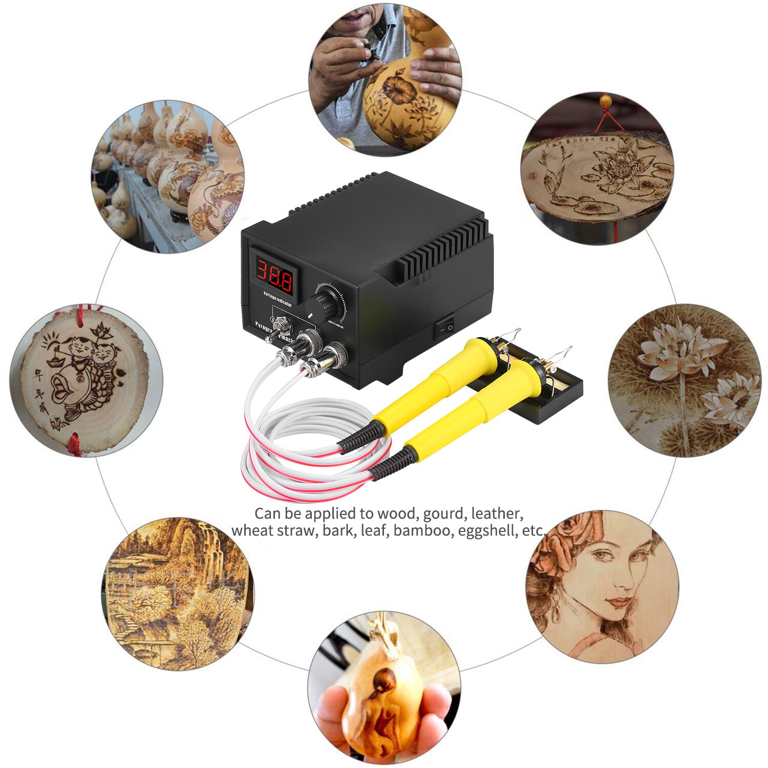 60W 110V-240V 16PCS Woodburner Wood Burning Tool Kit Adjustable 0℃-800℃ Woodburning Pyrography Pen Machine Set