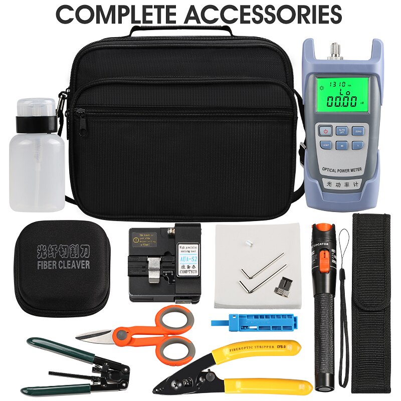 FTTH Fiber Optic Tool Kit AUA-S2 Fiber Cleaver Optical Power Meter 10MW Visual Fault Locator with Stripping Pliers