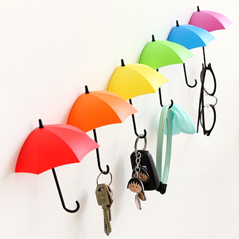 Paraplu Decoratieve Haak Nail-gratis zelfklevende Naadloze Kleur Paraplu-vormige Kleine Object Sleutel Haak Universele Haak