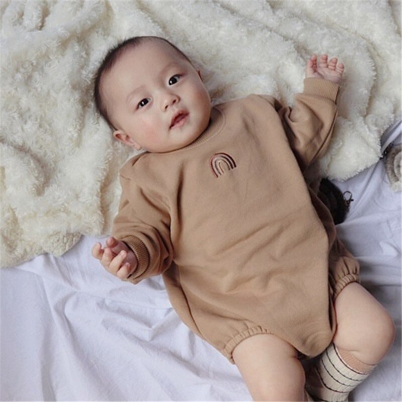 bébé vêtements arc-en-ciel broderie bébé body coton à manches longues bébé garçons une pièce infantile filles vêtements décontractés