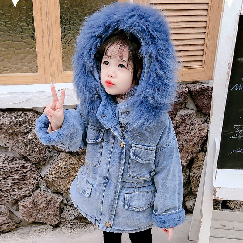 Winter Baby Mädchen Denim Jacke Plus Pelz Warme Kleinkind Mädchen Oberbekleidung Plüsch Denim jacke baumwolle 1-5 Jahre freundlicher Kleinkind Mädchen Parka: 2 / 6T