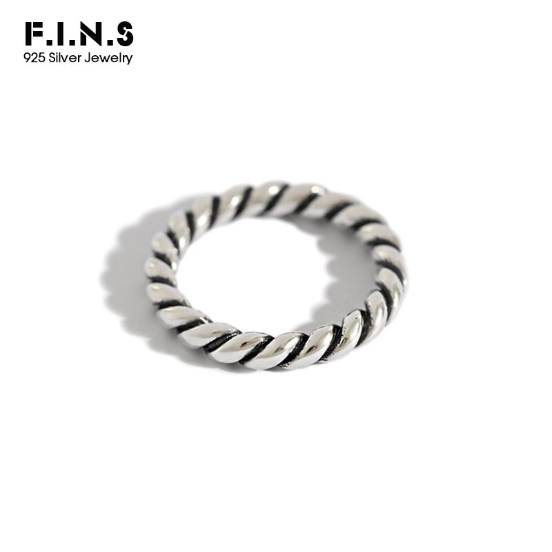 F.I.N.S Frauen Echt 925 Sterling Silber Ringe für Frauen Retro Twist Ring Vintage Stil Minimalistischen Schmuck 925 Silber Damen Ring