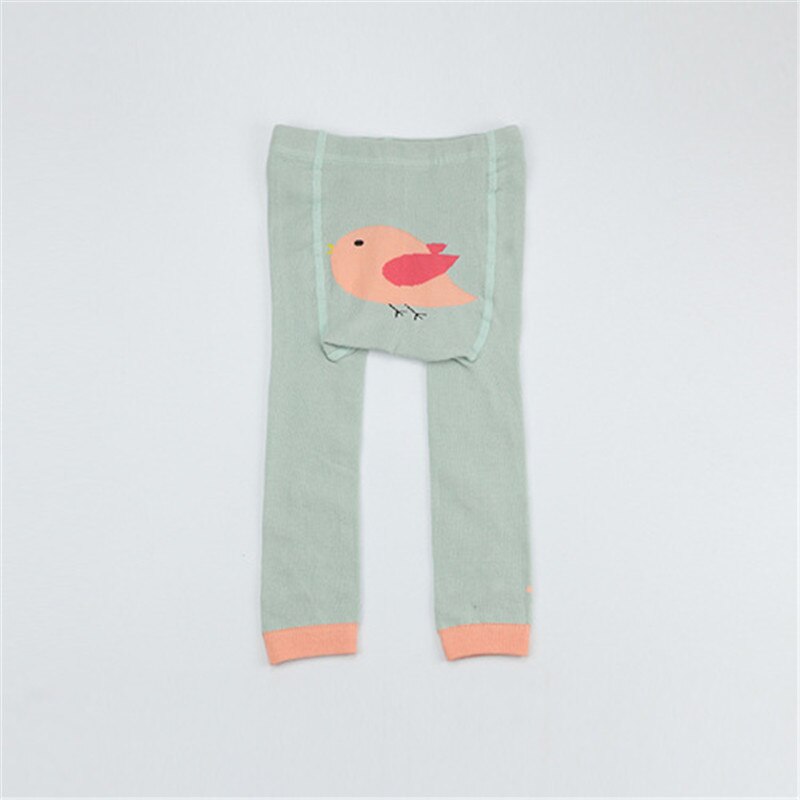 Mallas tejidas de algodón para bebé, Leggings de dibujos animados para niño, primavera y otoño, con estampado de animales para niño y niña de 0 a 4 años: green bird / S(0-2Years)