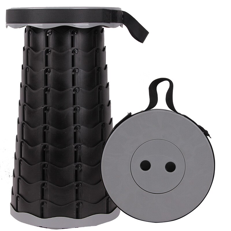 Outdoor Camping Stretchable Kruk Rekbaar Draagbare Plastic Kruk Rekbaar Stoel Vissen Opvouwbare Kruk: Grey - black