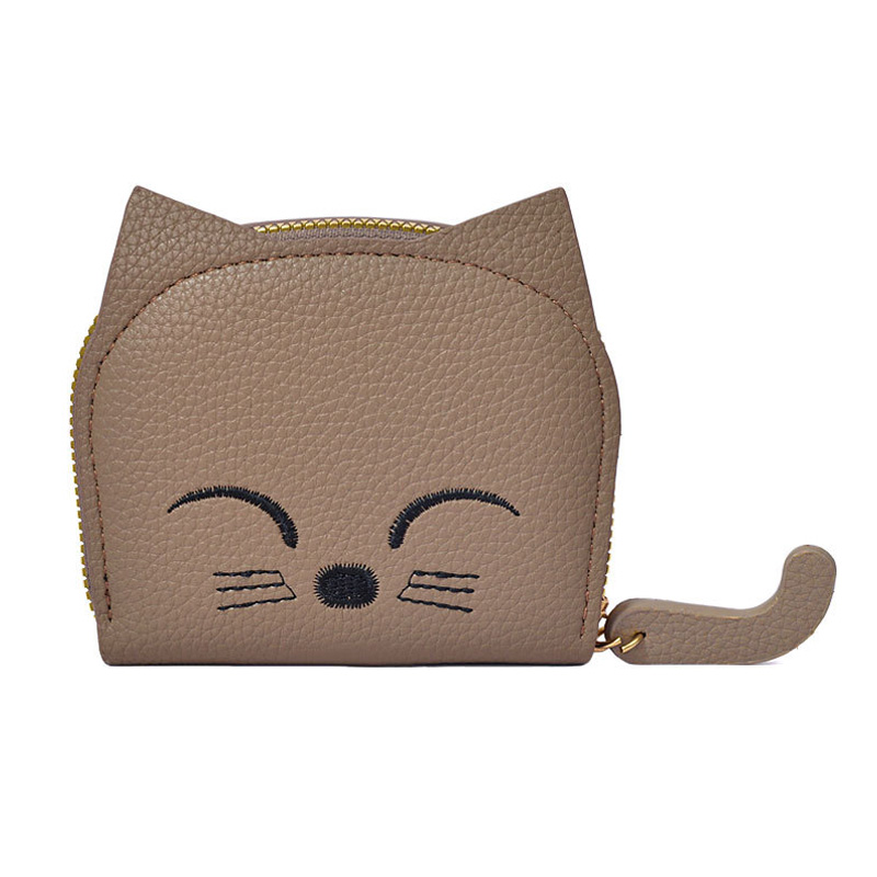 Cute Cat Wallet Women PU Leather Mini Purse Multi-Slot Credit ID Card Holder Cartoon Business Card Case Zipper Coin Bags Clutch: GRAY