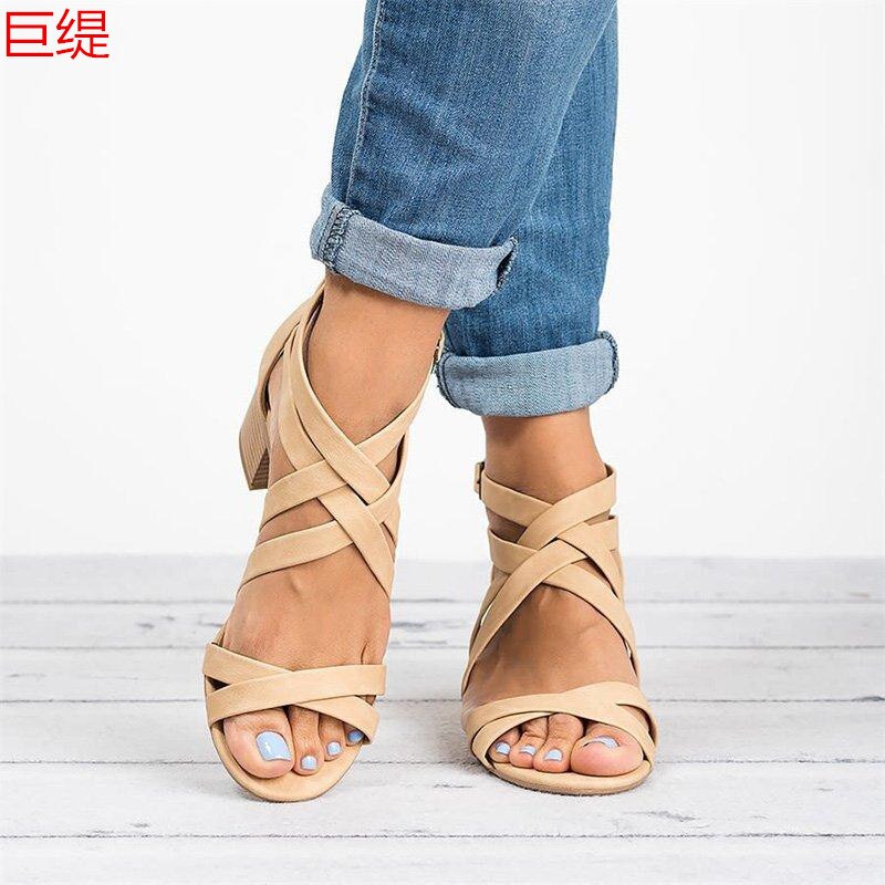 Women Sandals Low Heels Sandals For Summer Shoes Woman Casual Block Heel Zapatos Mujer Plus Size 43 Sandale Femme: Beige / 38
