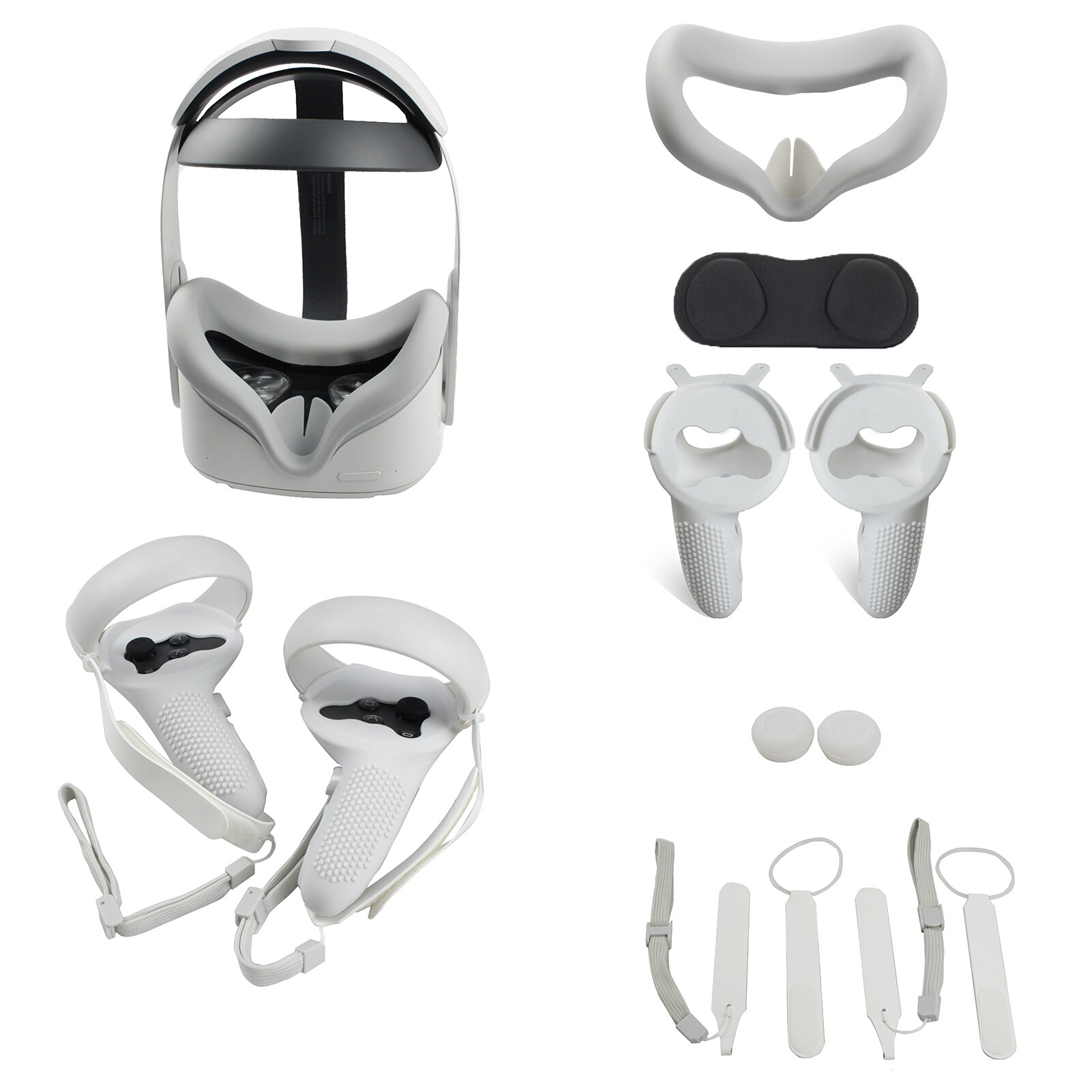 Set di Controller Touch 5 In1 VR per cinturino per articolazione Oculus qu2 + coperchio impugnatura in Silicone + cinturino da polso + coperchio antipolvere obiettivo VR + cappuccio pulsante pollice