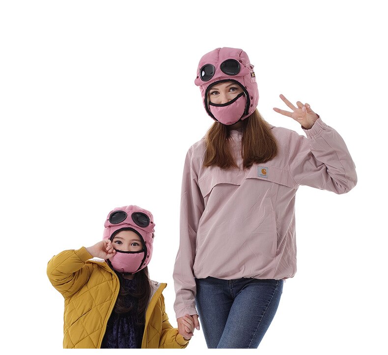 Caluriri rysk förälder-barn vinterskidhatt plus cykelkeps i fleece vindtät vandring klättring sporthatt bomberhatt glasögonmask: 3 / Vuxen