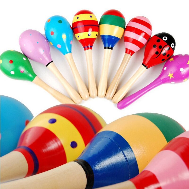 1PC Colorful Wooden Maracas Baby Child Toy Shaker Rattle Musical Instrument Party Kids Toys Random Color 12 X 3.5 cm