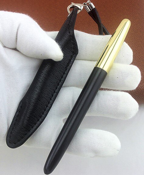 Luksus bærbar mini træ fyldepen, rejse blæk pen iridium 0.5/1.0 nib skrivesæt læder blyanttaske: E / 0.5mm