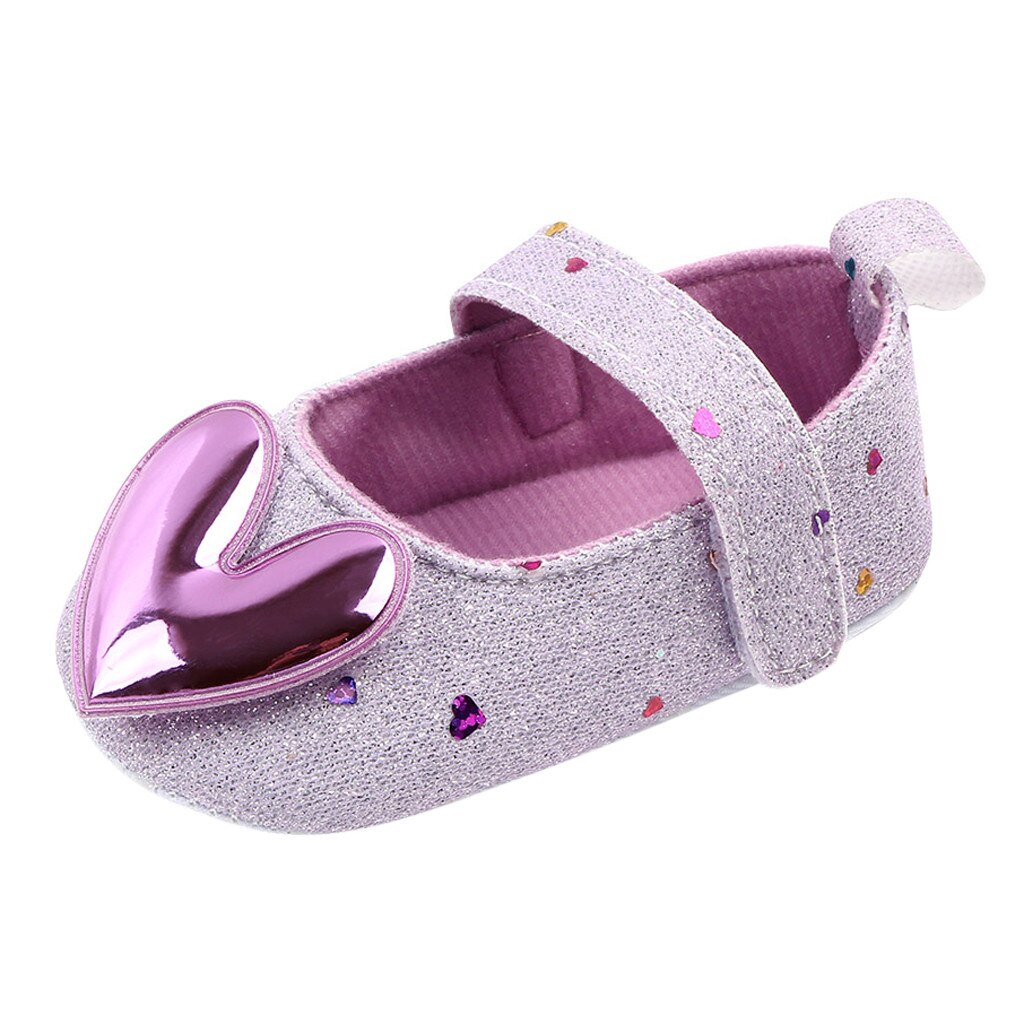 Baby Shoes Toddler Newborn Baby Crib Shoes Heart-Shaped Princess Baby Soft Sole Prewalker For Baby Girls First Walk: purple / 4