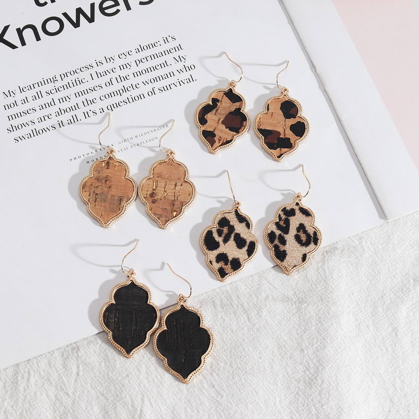 KANDRA-pendientes de corcho para mujer, con estampado de leopardo, de madera Natural, marroquí, sensación fresca, Boutique con estilo de verano