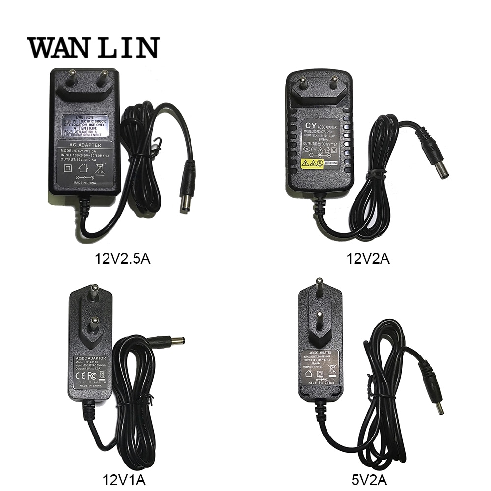 EU AU UK US Plug Type 12V2.5A 2A 1A 5.5mmx2.1mm 5V2A 3.5mmx1.35mm Power Supply AC 100-240V To DC Adapter Plug For CCTV IP Camera