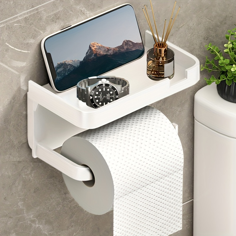 1pc toiletpapirholdere - pladsbesparende vægmonteret perforeret opbevaringsstativ med toiletpapirholder: Hvid