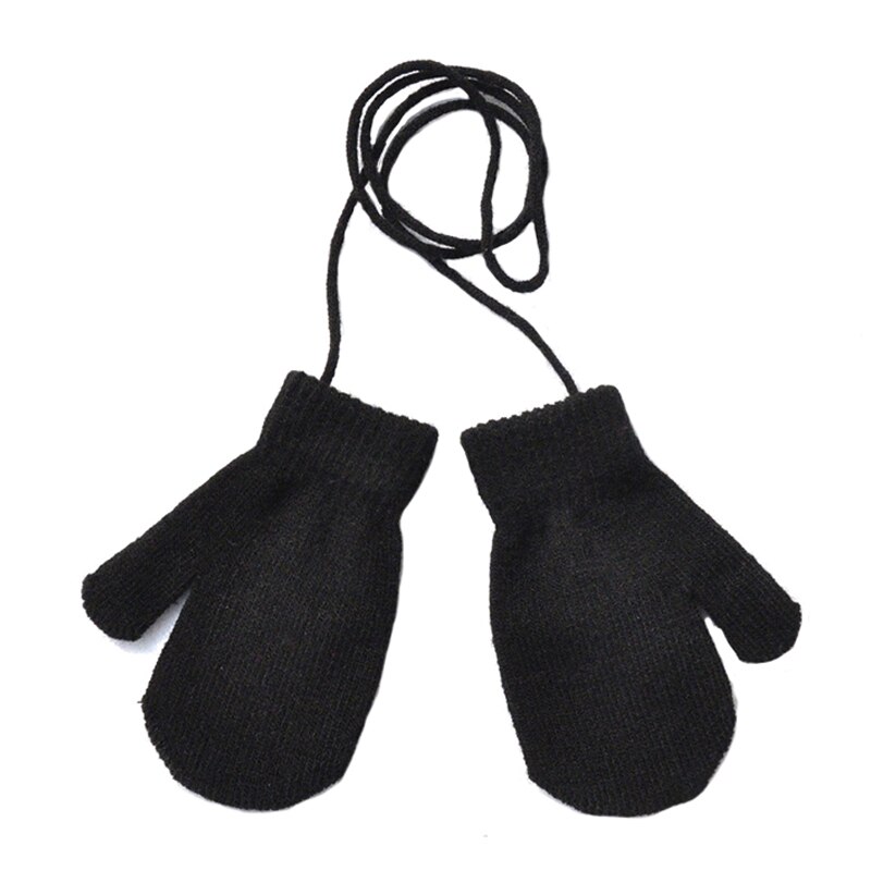 Guanti per bambini inverno appeso al collo guanti morbidi lavorati a maglia per 1-4 anni guanti per bambini asilo per bambini ragazzi e ragazze tinta unita: Black