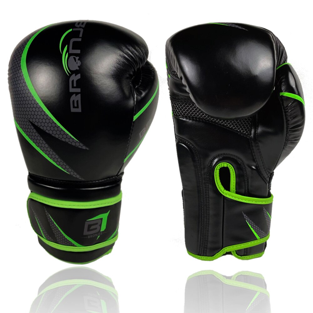 Gants de boxe en cuir synthétique, 6 8 10 12 14oz, pour entraînement au combat mma: blackgreen / 12oz