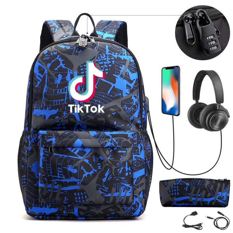 Zaino TikToK multifunzione USB Charge Travel Mochilas Canvas Student zaino antifurto per adolescenti ragazzi ragazze borse da scuola: VIOLA