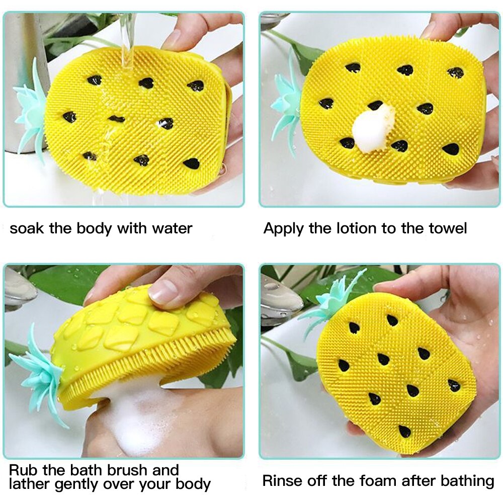 1 stk dejlige ananas bad krop børste skrubber super blød eksfolierende spa krop ren børste fodbørste silikone baby shower