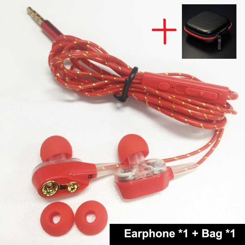 Ptm P22 Dubbele Unit Drive Oortelefoon Hoofdtelefoon Super Bass Subwoofer Sport Headset Voor Telefoon Samsung Iphone Xiaomi Auriculares MP3: Red With Bag