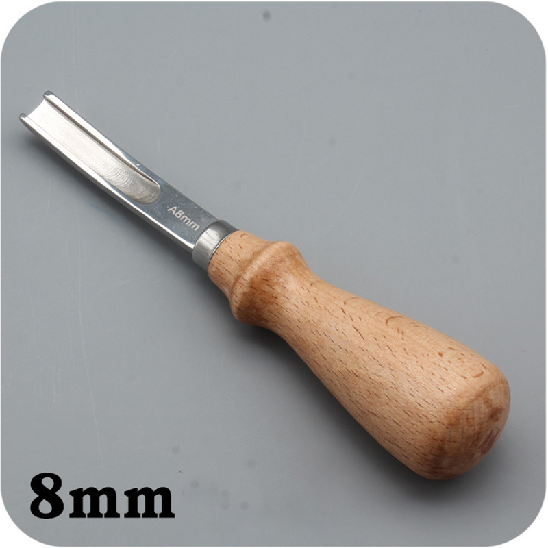 Cuchillo biselador para artesanía de cuero, herramientas de corte con mango de madera, 3 tamaños, 4mm, 6mm, 8mm