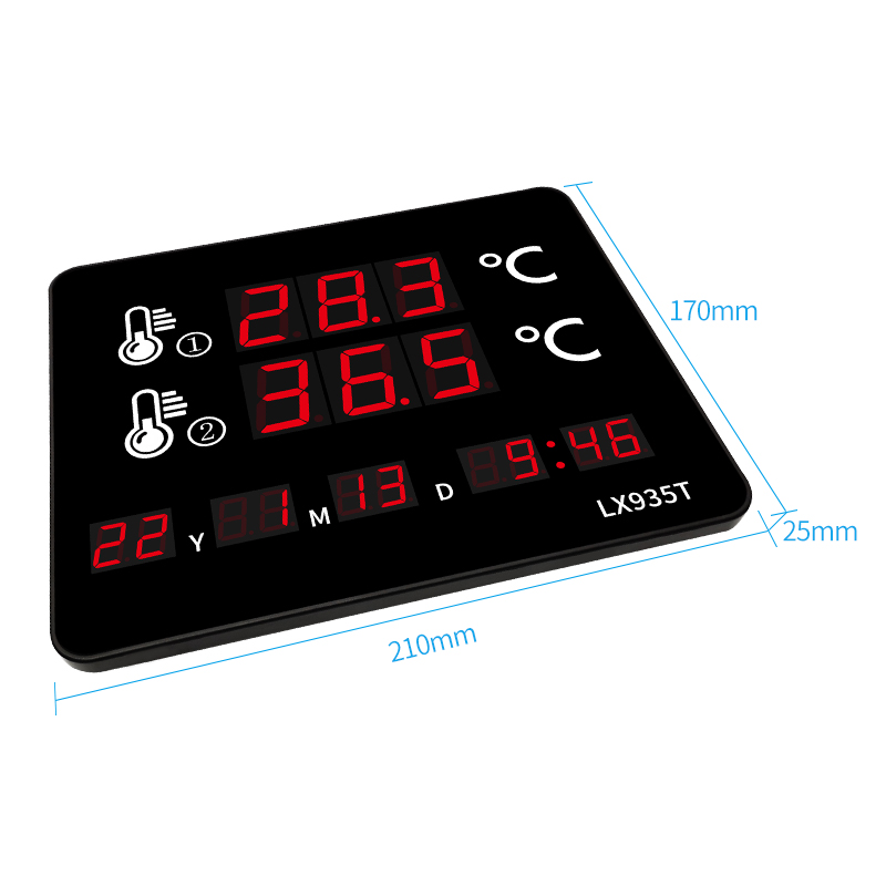 LED Digital Sauna Thermometer Wall-mounted Time and Alarm Function Swimming Pool Thermometer With Dual Waterproof Probe
