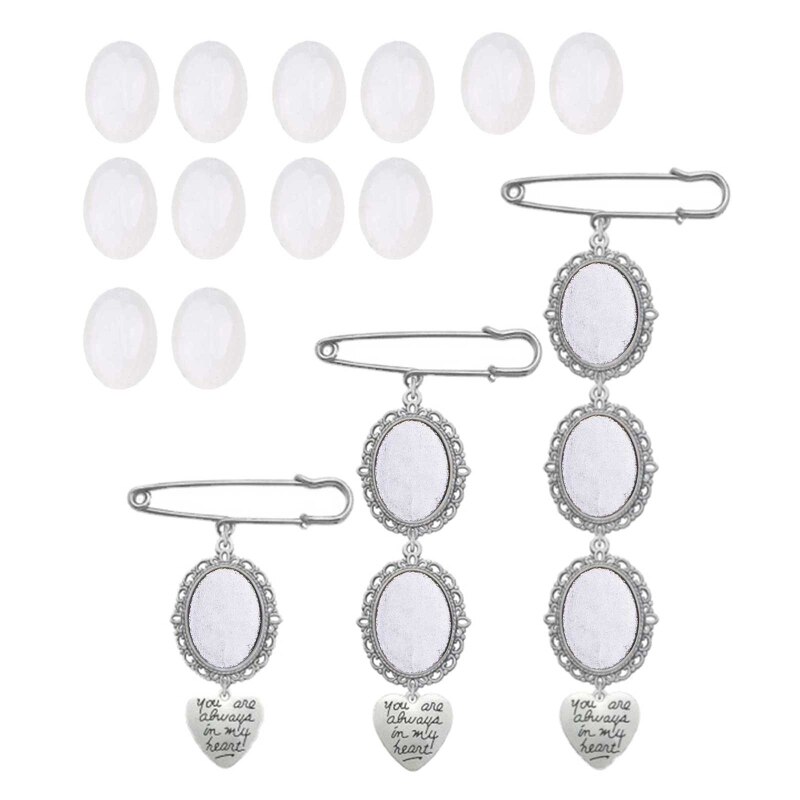 Wedding Boutonniere Boeket Foto Memorial Charm Pin Ronde Moeder Van De Bruid Voor Bruidegom Bruid Met Hart Hanger: Imitation Rhodium Plated