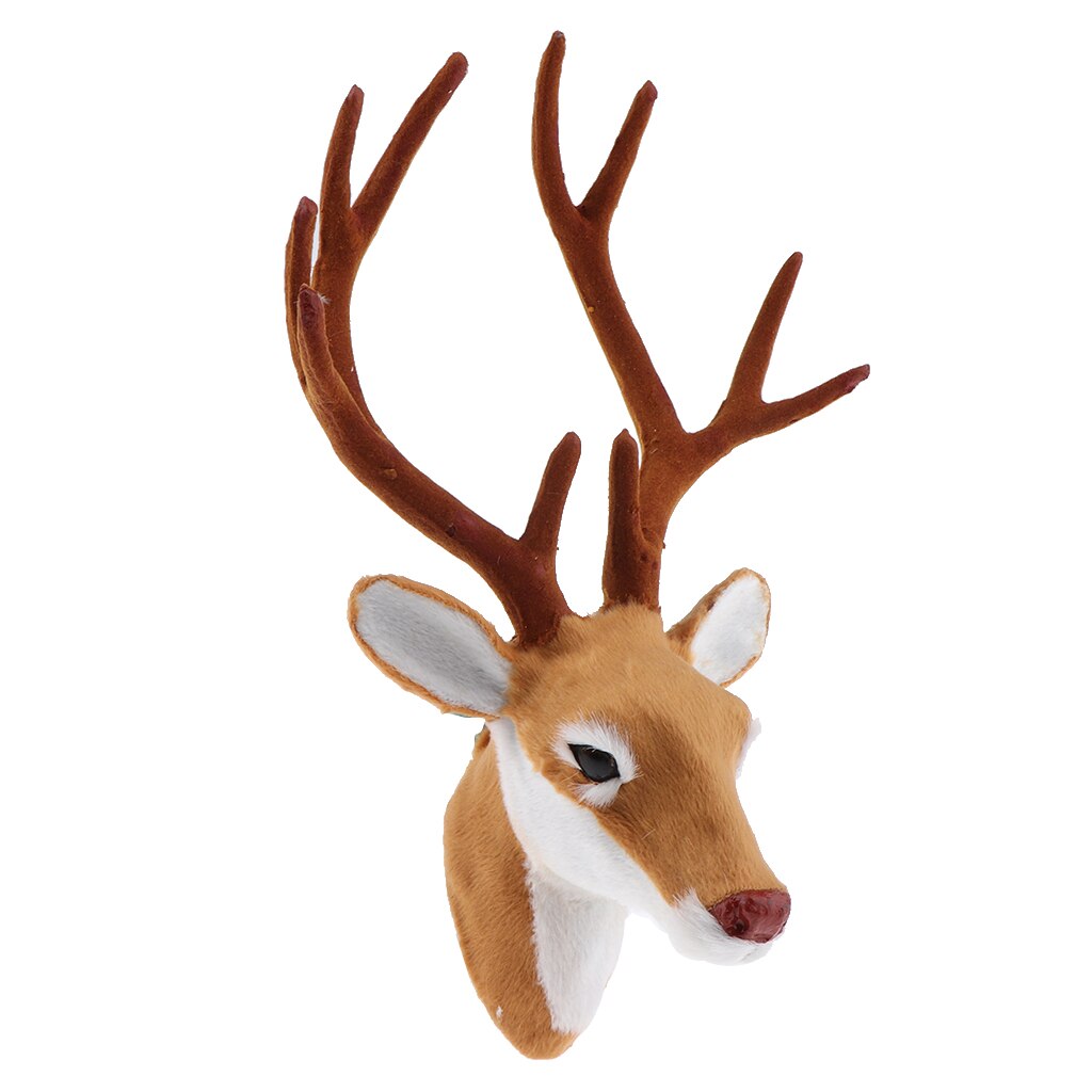 Realistic Deer Head Wall Mount Sculpture Animal Model Ornament for Home
