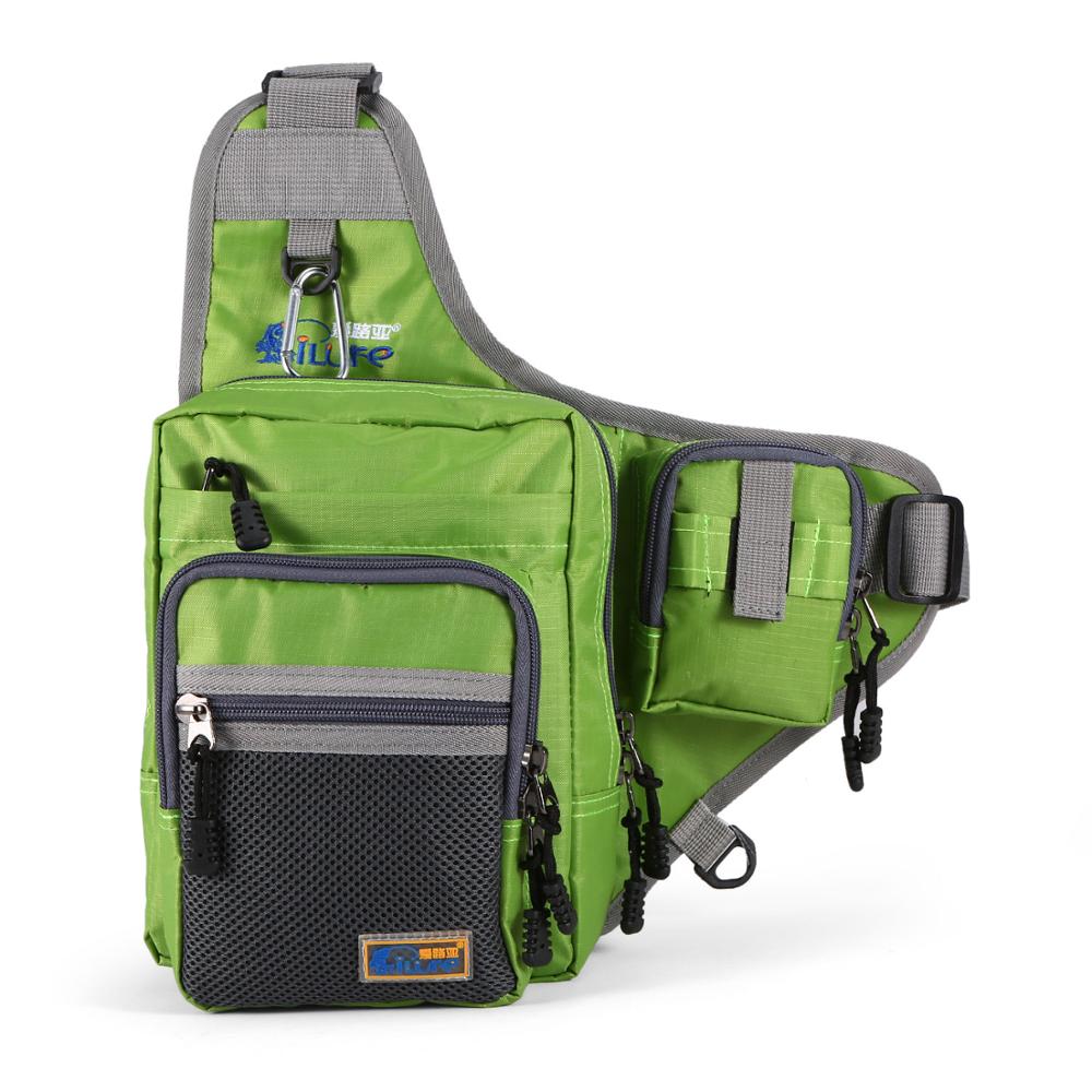 Ilure fisketaske vandtæt canvas fiskestang cover taske stor kapacitet fiskehjul lokke rygsæk udendørs skuldertasker box: Grøn