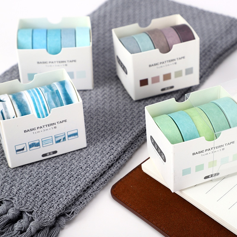5 rollen/set kleurrijke print washi tape japans papier diy planner afplaktape plakband sticker decoratieve briefpapier tape