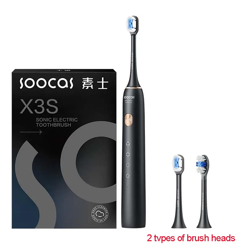 SOOCAS X3S Elektrische Schallzahnbürste, IPX8, wasserdicht, 180 Tage Akkulaufzeit, Ultraschall-Zahnbürste, ultraweiche Borstendüsen: Schwarz