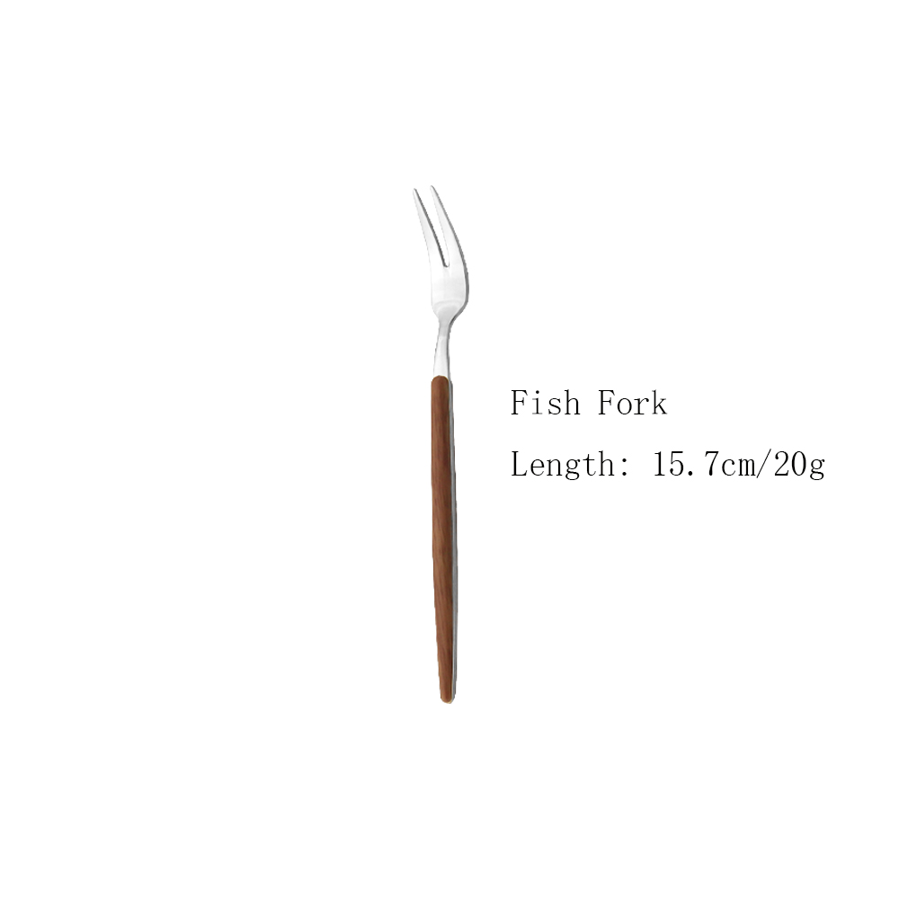 Western Silver 1/5Pcs Dinnerware Set Wood Handle Stainless Steel Dinner Home Knife Fork Spoon Fish Fork Flatware Cutlery Sets: 1Pc Fish Fork