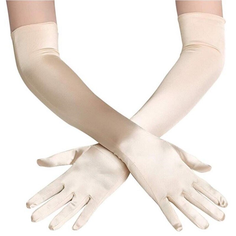Gants d&#39;opéra Beige pour femmes, longs gants de cérémonie pour salle de bal, extensibles, doux, classiques, en Satin, pour soirée, pour mariage: beige