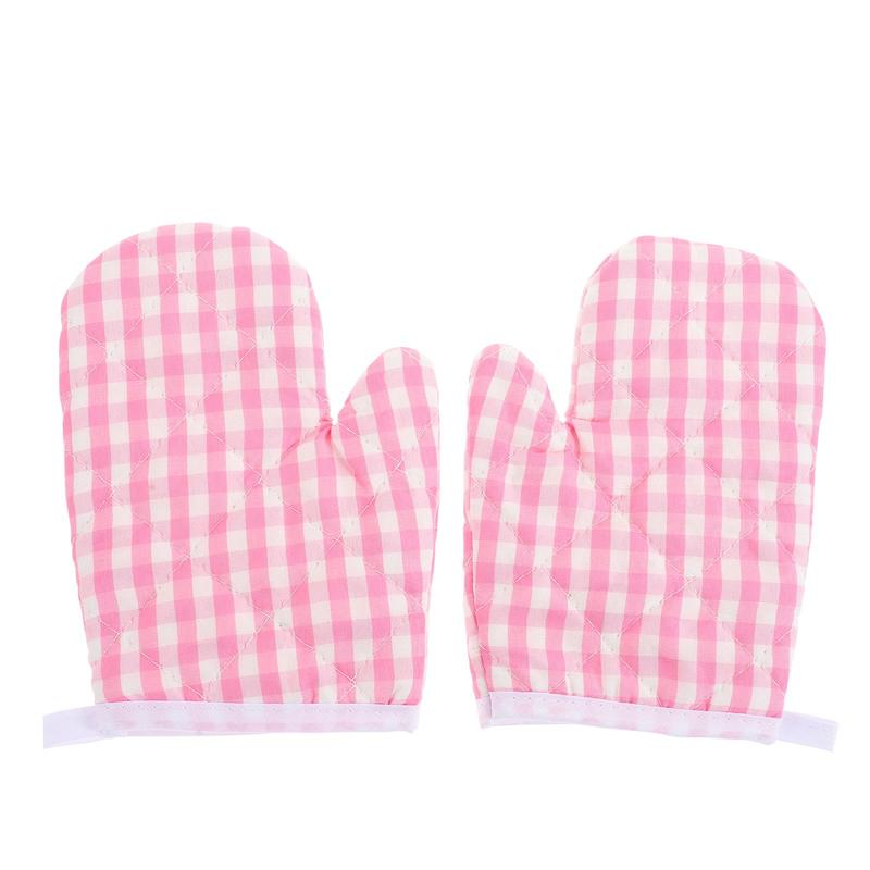 Guantes de cocina resistentes al calor para niños, manoplas de poliéster para microondas, 2 piezas: Rosa
